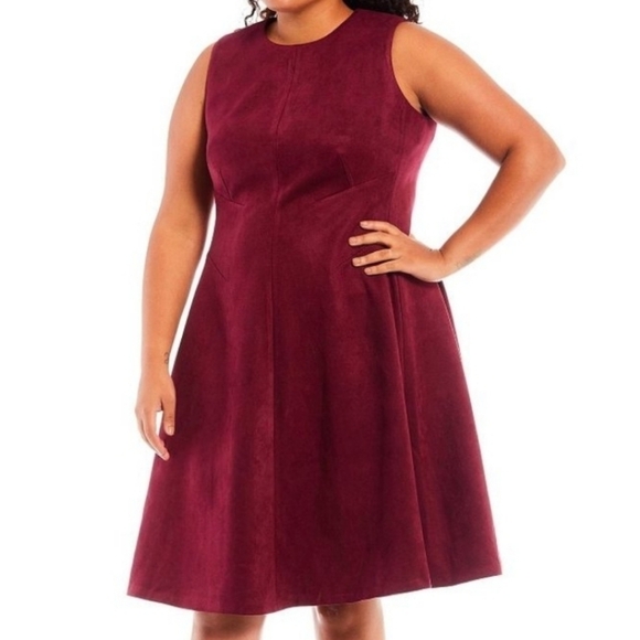 Calvin Klein Burgundy Scuba Suede A-Line Dress 20W - Picture 1 of 7